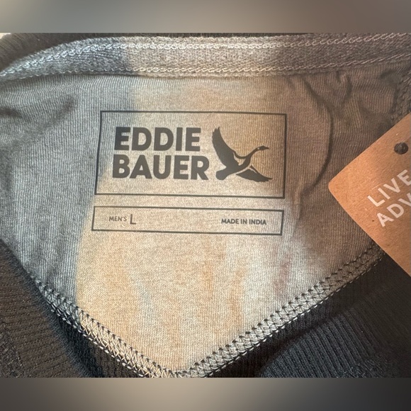 NWT Henley: Black, Thermal Waffle, Pullover, 3-Button Closure, Eddie Bauer - Picture 7 of 14